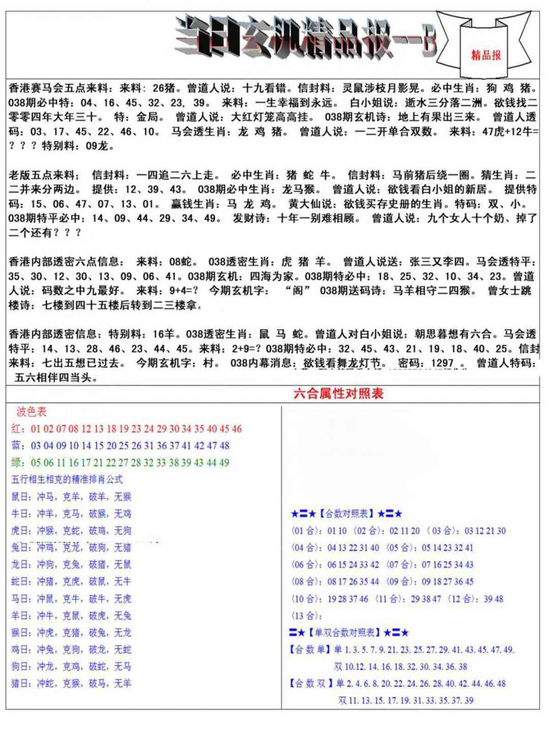 038期当日玄机精品报B[图]